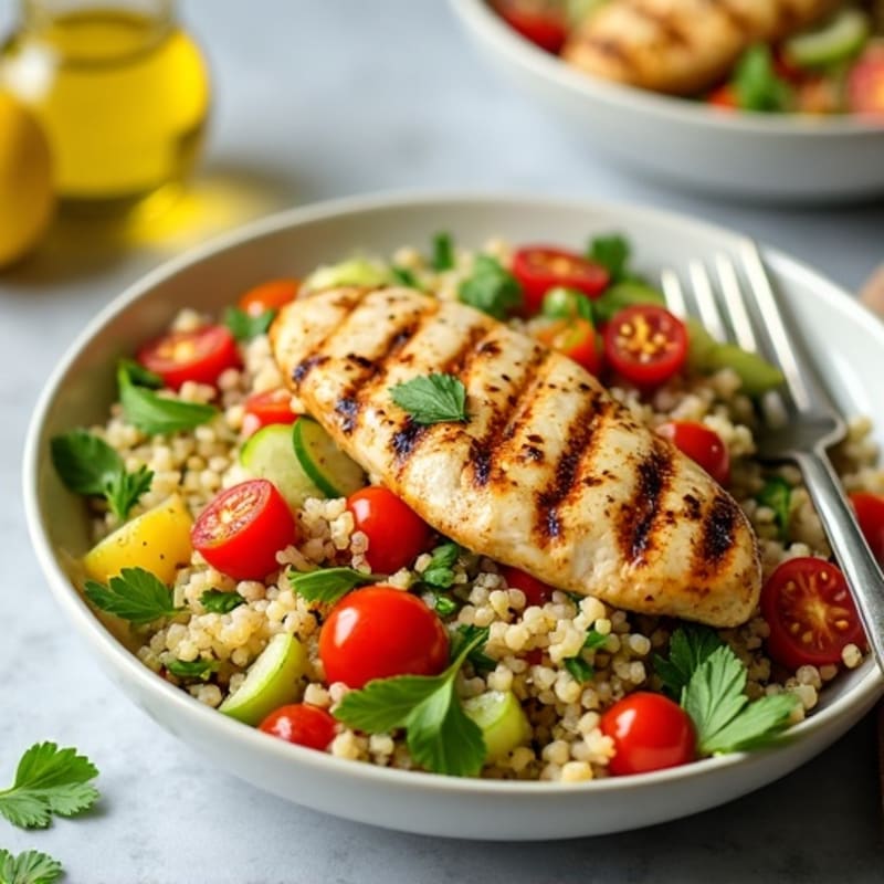 Grilled Chicken Breast with Crunchy Quinoa Salad and Lemon Vinaigrette
