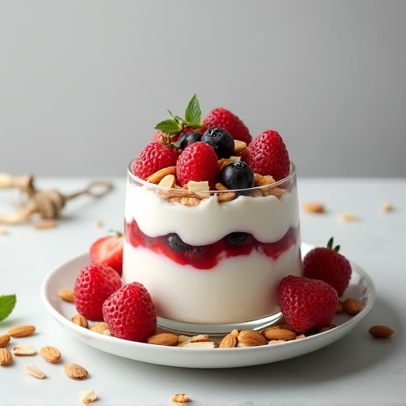 Greek Yogurt Protein Parfait with Mixed Berries and Almonds