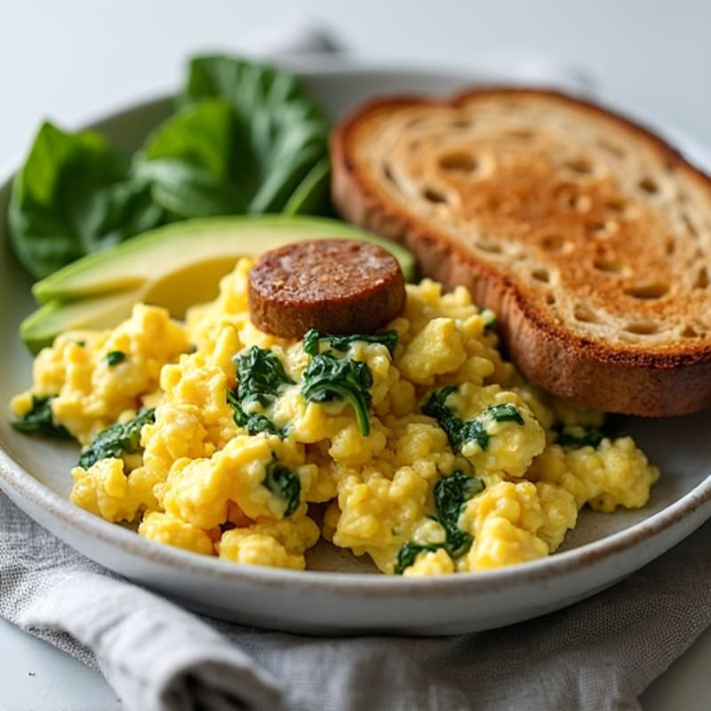 Egg White and Spinach Scramble with Turkey Sausage