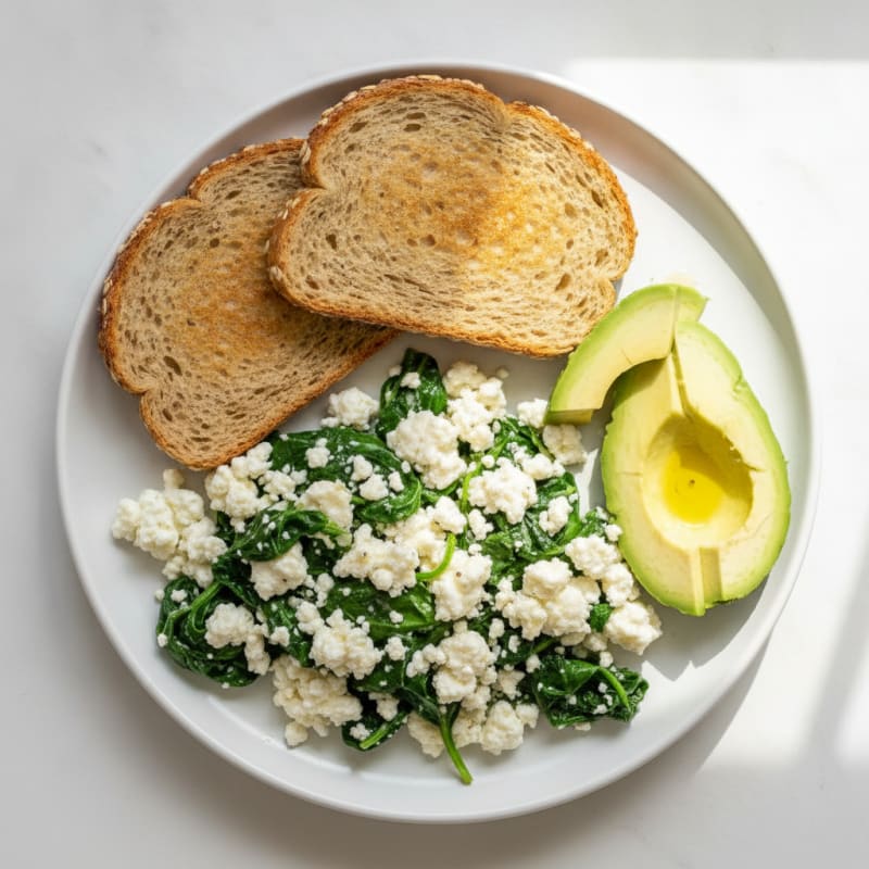 Egg White and Cottage Cheese Scramble with Sautéed Spinach