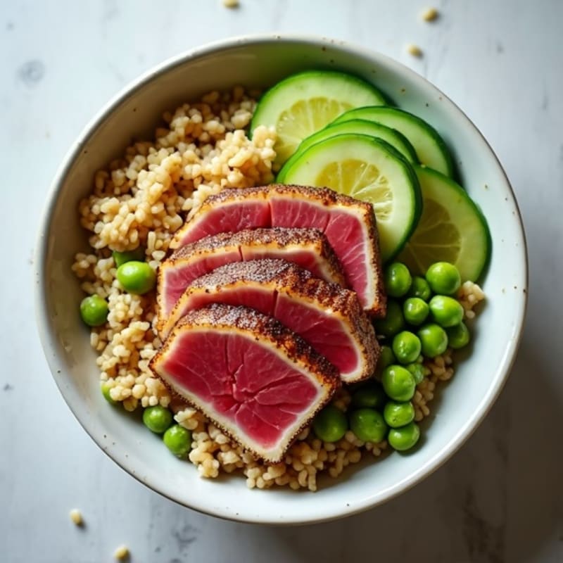 Fresh Ahi Tuna Rice Bowl with Crispy Cucumber and Creamy Avocado