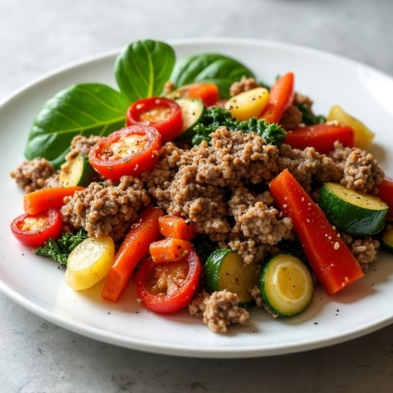 Hearty Lean Ground Beef and Turkey Skillet with Crispy Roasted Vegetables