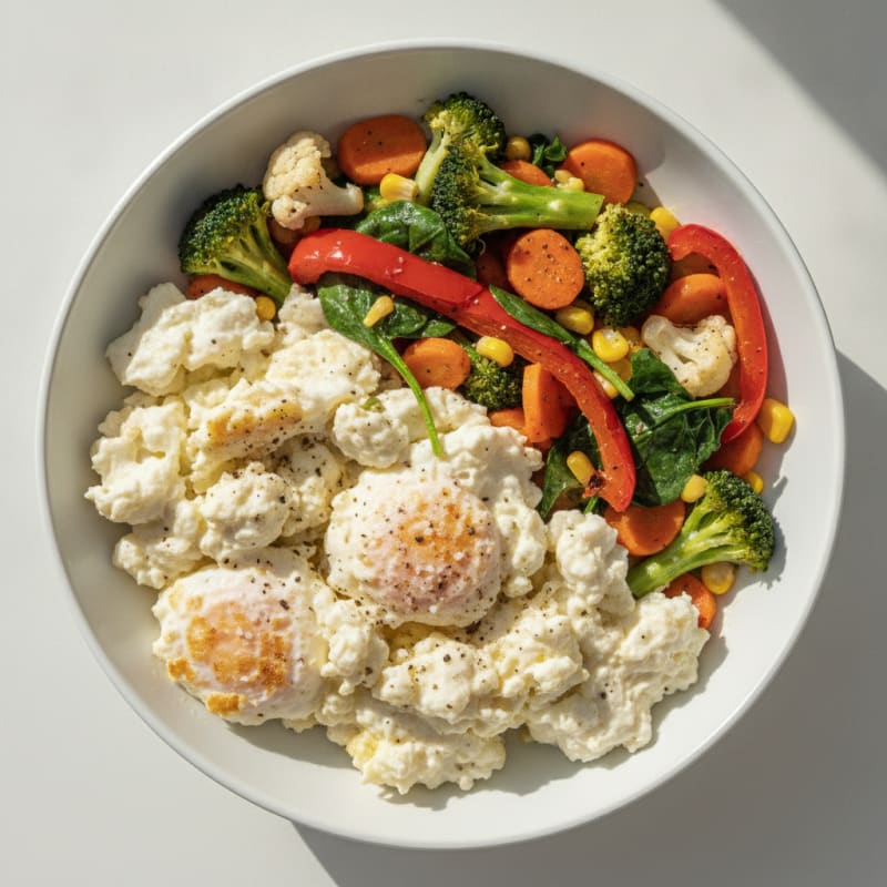 Goat Milk Yogurt Scramble with Roasted Vegetables