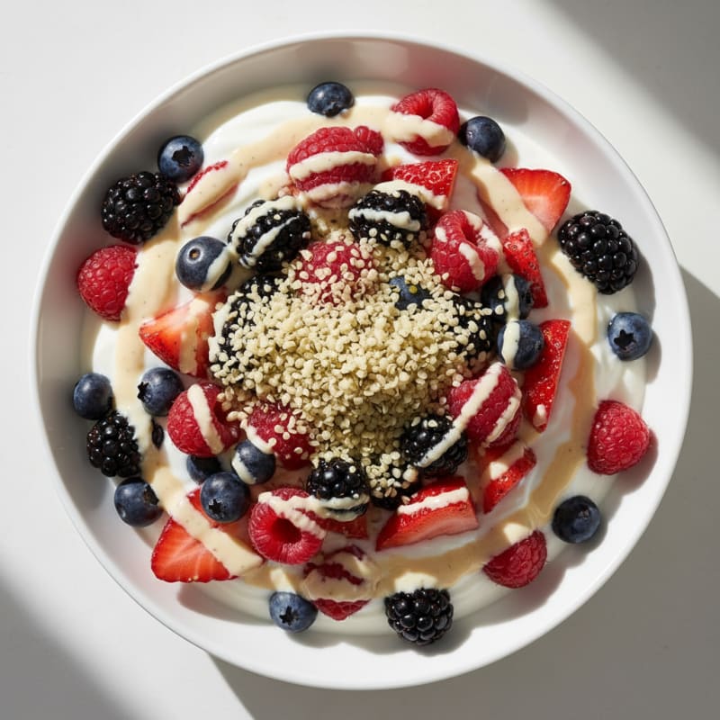 Creamy Greek Yogurt Parfait with Hemp Seeds and Mixed Berries