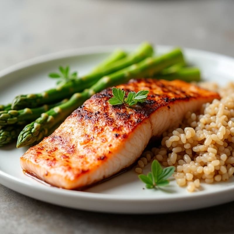 Seared Salmon with Steamed Asparagus and Brown Rice