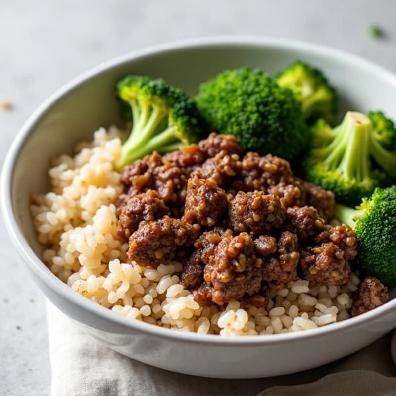 Ground Beef and Rice Bowl with Roasted Broccoli