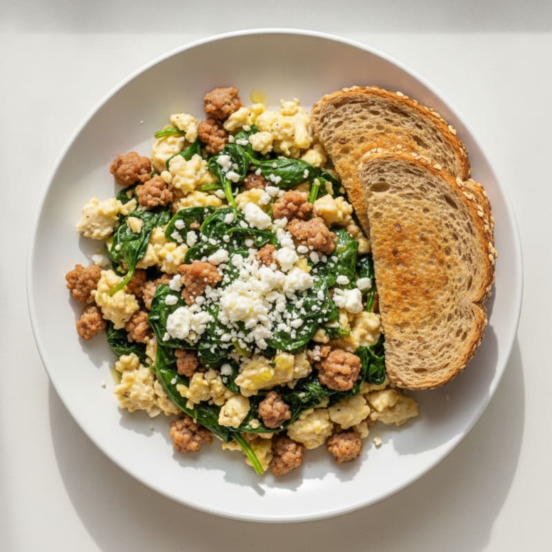 Egg White and Turkey Sausage Scramble with Spinach and Feta