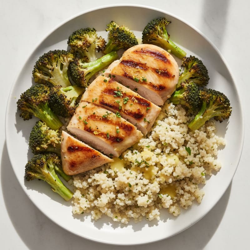 Grilled Chicken Breast with Quinoa and Roasted Broccoli