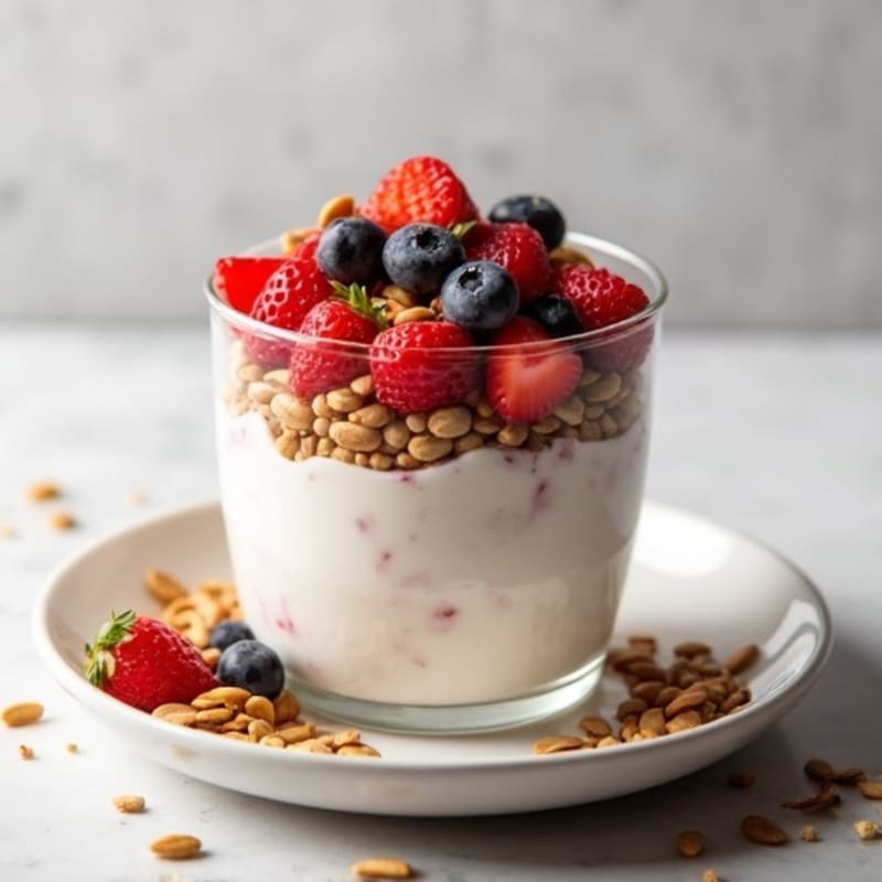 Greek Yogurt Parfait with Mixed Berries and Pumpkin Seed Crunch