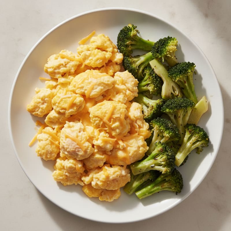 Egg and Colby Cheese Scramble with Sautéed Broccoli