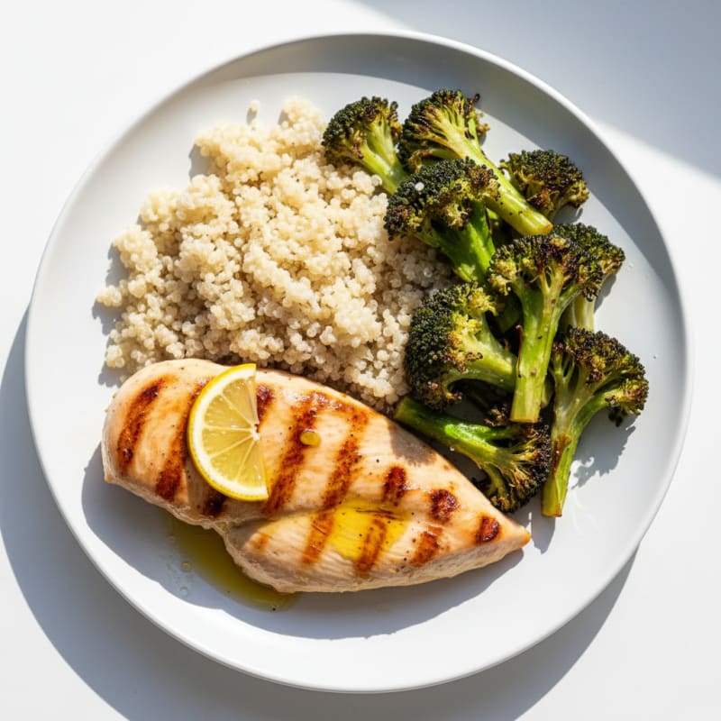 Grilled Chicken Breast with Quinoa and Roasted Broccoli