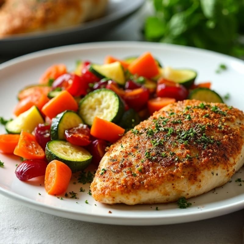 Herb-Crusted Sheet Pan Chicken with Roasted Rainbow Vegetables