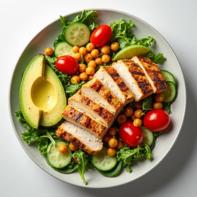 Grilled Turkey Breast Salad with Crunchy Chickpeas and Lemon Vinaigrette