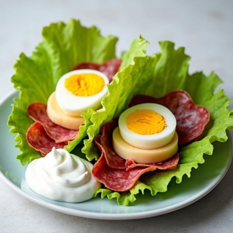 Hard Salami and Cheese Lettuce Wraps with Greek Yogurt Dip
