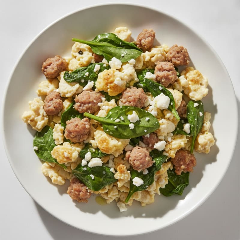 Egg White and Turkey Sausage Scramble with Spinach and Feta