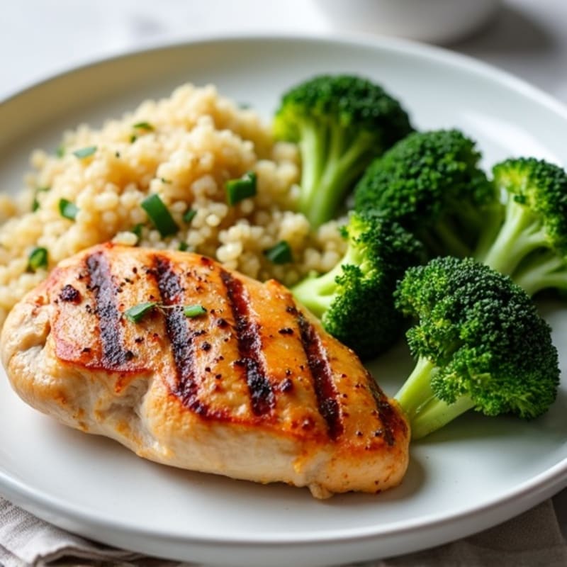 Grilled Chicken Breast with Roasted Broccoli and Quinoa