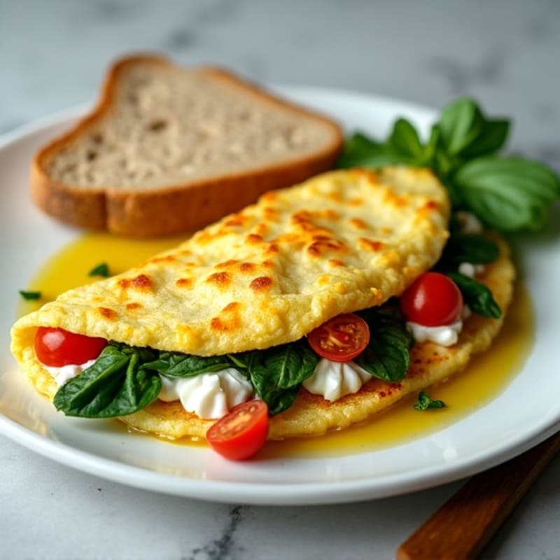 Egg White Spinach Omelet with Cottage Cheese and Tomatoes
