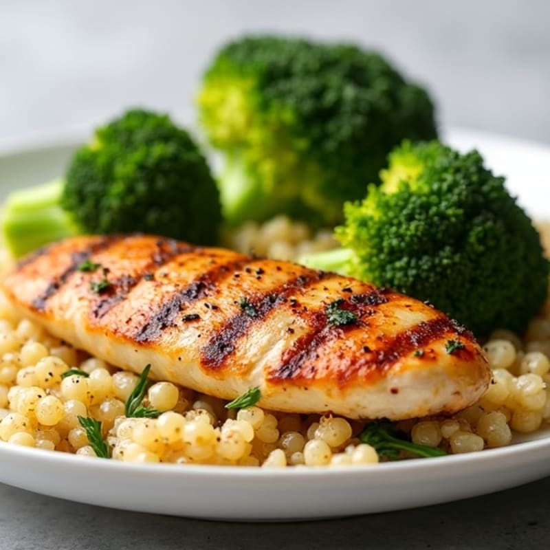Grilled Chicken Breast with Quinoa and Roasted Broccoli