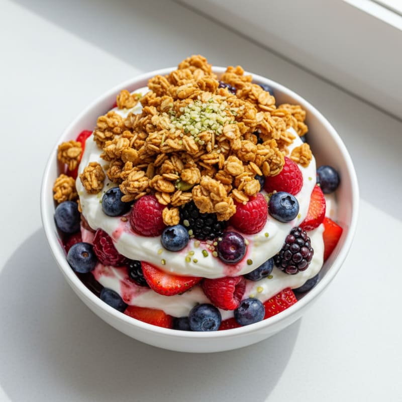 Creamy Greek Yogurt Parfait with Protein Granola and Berries