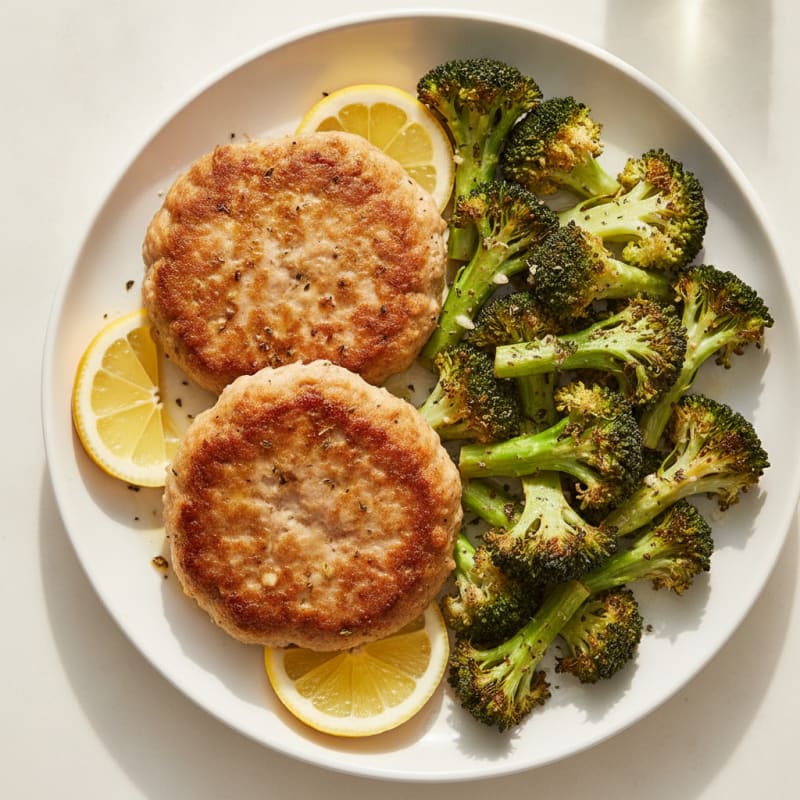 Seared Turkey Patties with Roasted Broccoli