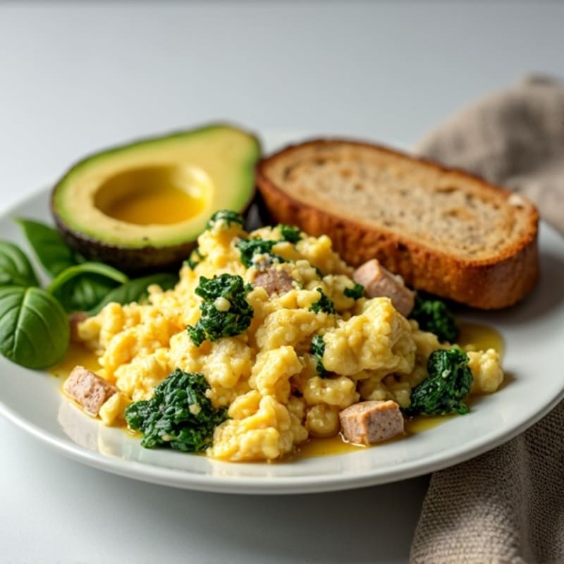 Egg White Scramble with Turkey Sausage and Spinach