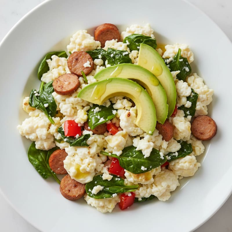 Egg White Scramble with Turkey Sausage and Spinach