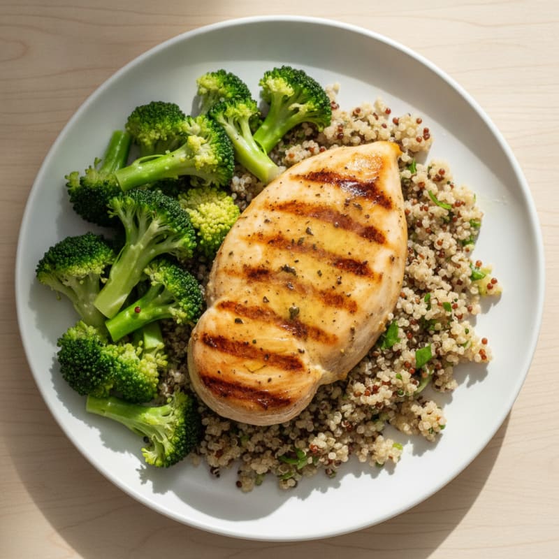 Grilled Chicken Breast with Quinoa and Steamed Broccoli