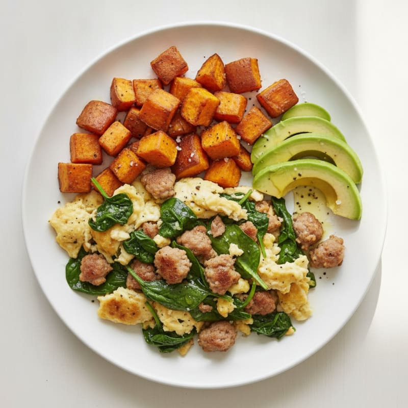 Egg White Scramble with Turkey Sausage and Spinach
