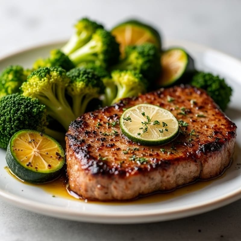 Garlic Herb Roasted Steak with Crispy Broccoli and Zucchini