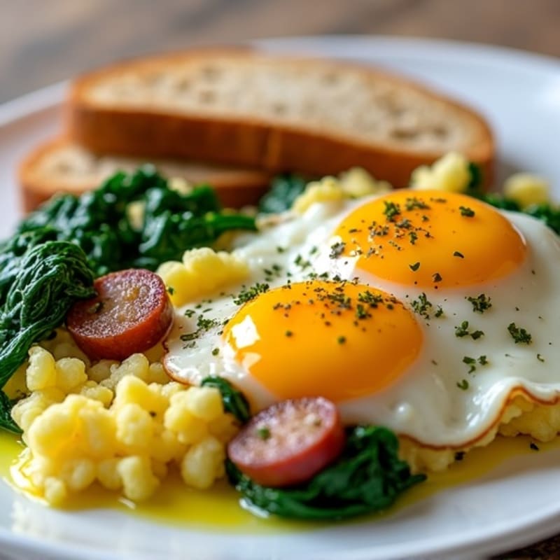 Egg White and Spinach Scramble with Turkey Sausage