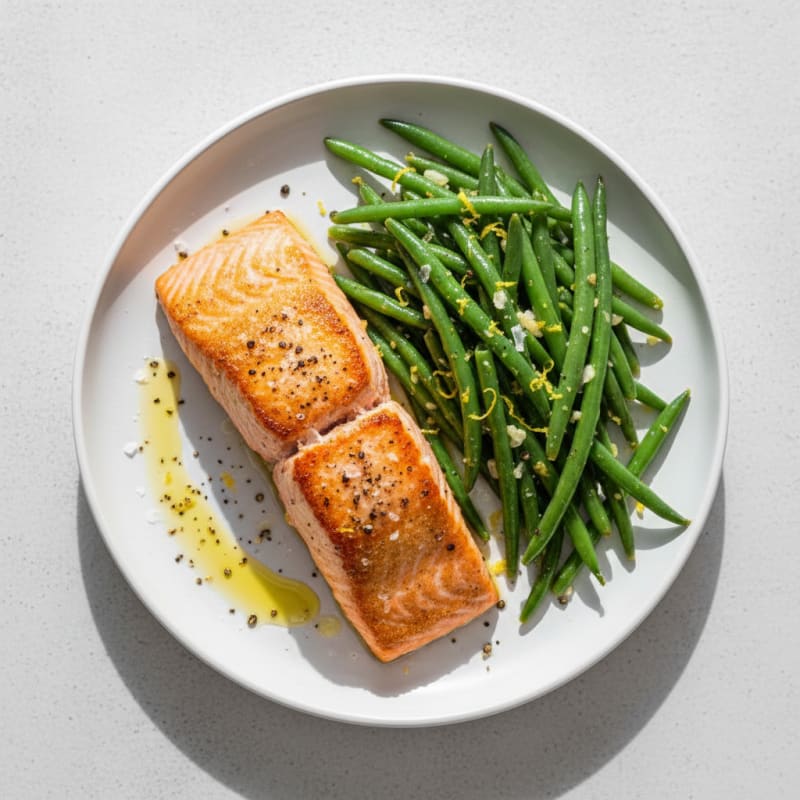 Golden Pan-Seared Salmon with Zesty Green Beans