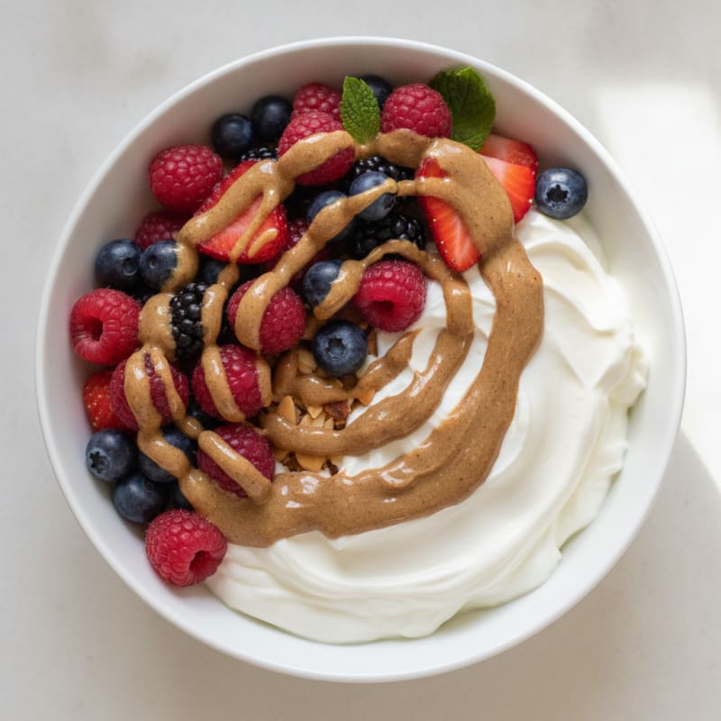 Creamy Greek Yogurt Protein Bowl with Mixed Berries and Almond Butter