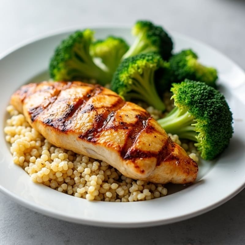 Grilled Chicken Breast with Roasted Broccoli and Quinoa