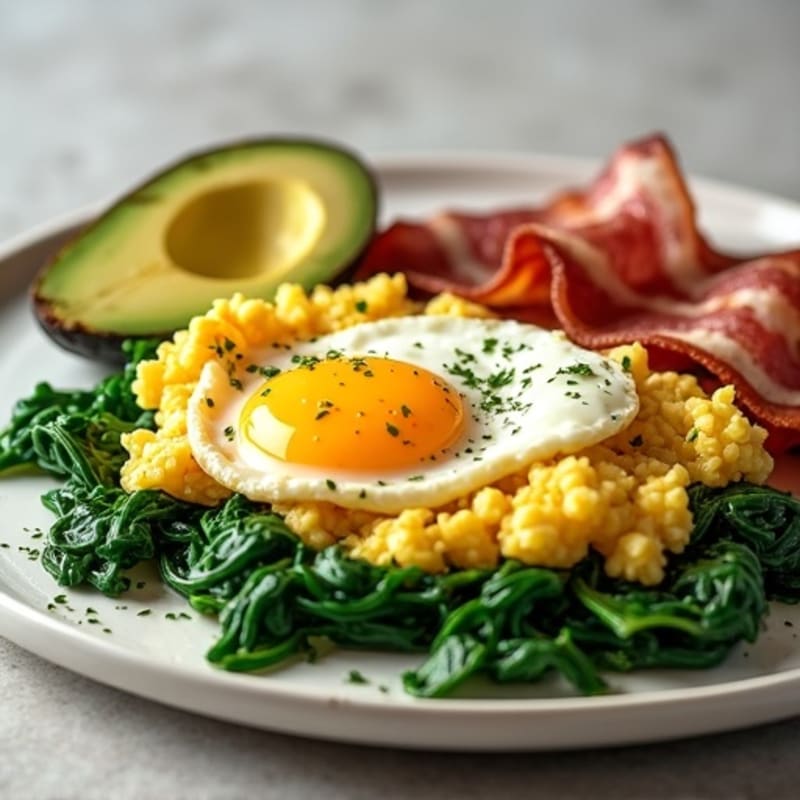 Cottage Cheese Scramble with Spinach and Turkey Bacon