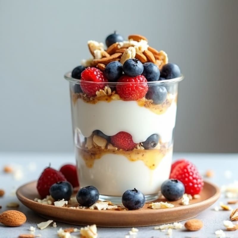 Greek Yogurt Parfait with Crunchy Almonds and Berries