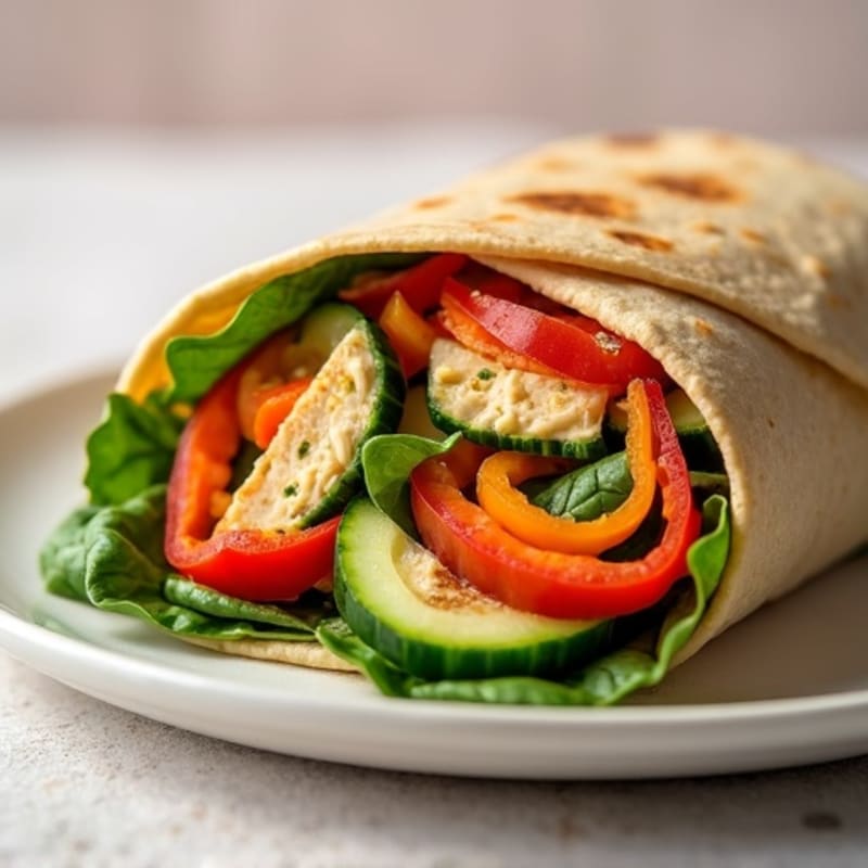 Fresh Rainbow Veggie Wrap with Herb-Garlic Hummus