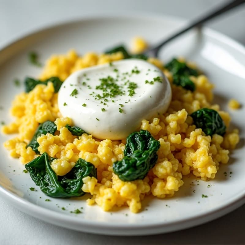 Egg White Scramble with Cottage Cheese and Sautéed Spinach