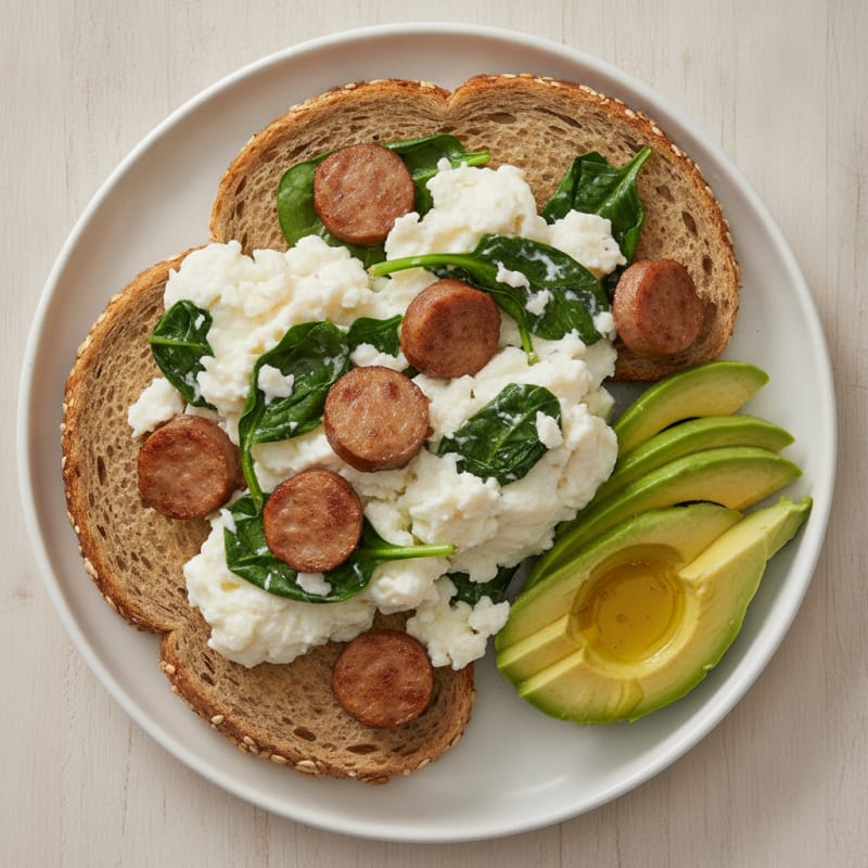 Egg White Scramble with Spinach and Turkey Sausage