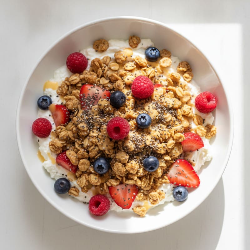 Greek Yogurt Muesli Bowl with Fresh Berries and Chia Seeds