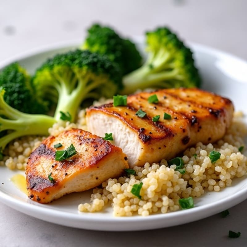 Grilled Chicken Breast with Quinoa and Roasted Broccoli
