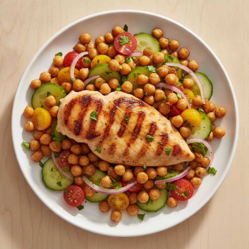 Grilled Chicken Breast with Crunchy Chickpea Salad