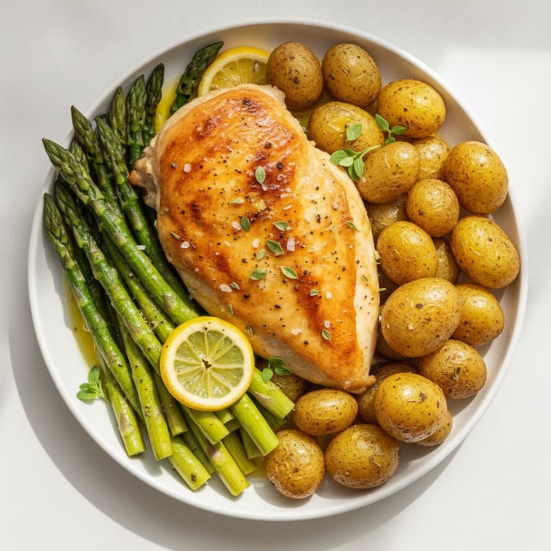 Lemon Herb Roasted Chicken with Asparagus