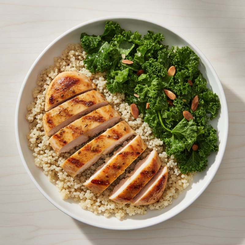 Grilled Chicken Breast with Quinoa and Crunchy Kale Salad