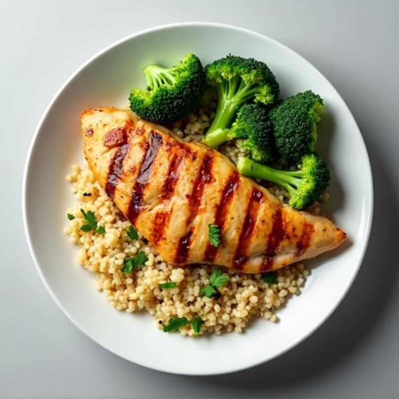 Grilled Chicken Breast with Quinoa and Roasted Broccoli