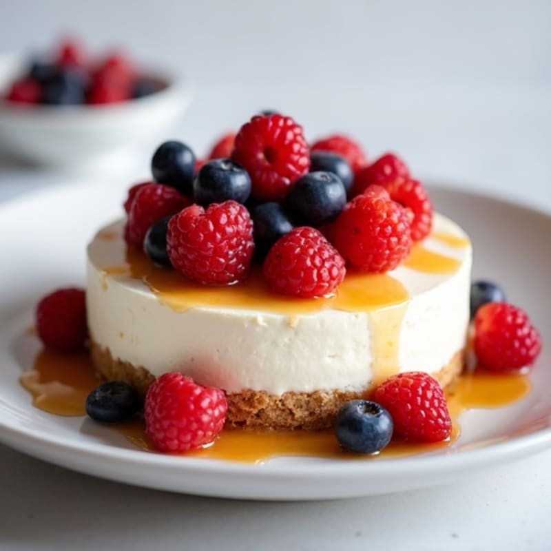 Greek Yogurt Protein Cheesecake with Mixed Berries