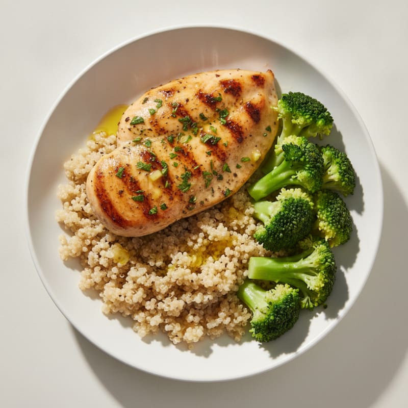Grilled Chicken Breast with Quinoa and Steamed Broccoli