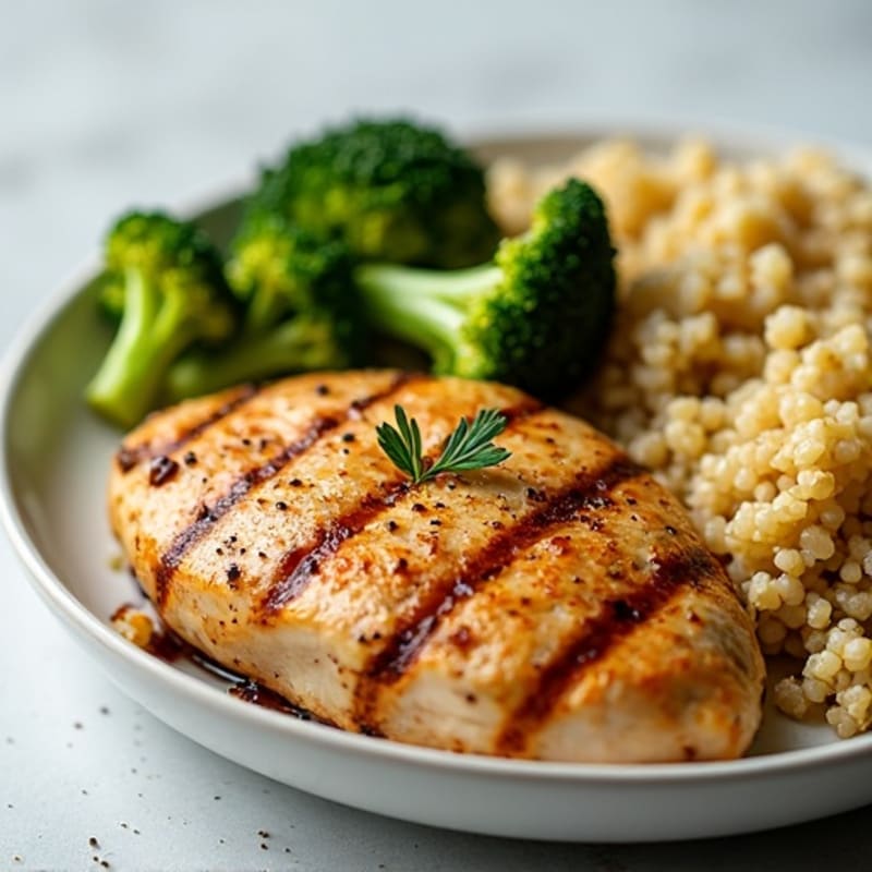 Grilled Chicken Breast with Quinoa and Roasted Broccoli