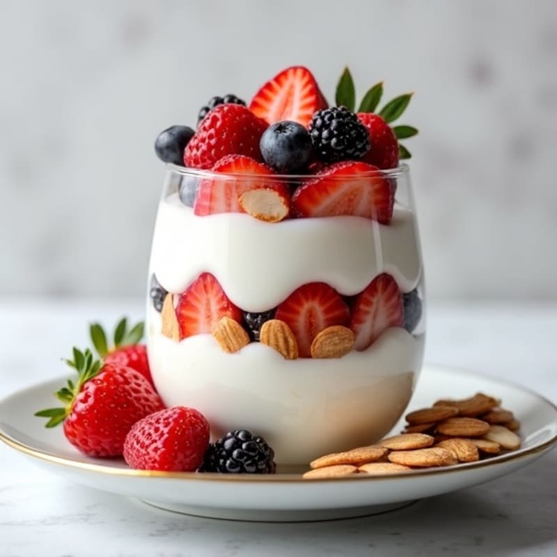 Thick Greek Yogurt Protein Parfait with Berries and Almonds