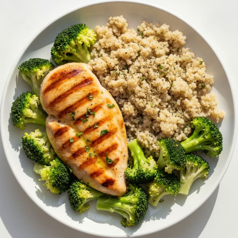 Grilled Chicken Breast with Quinoa and Steamed Broccoli