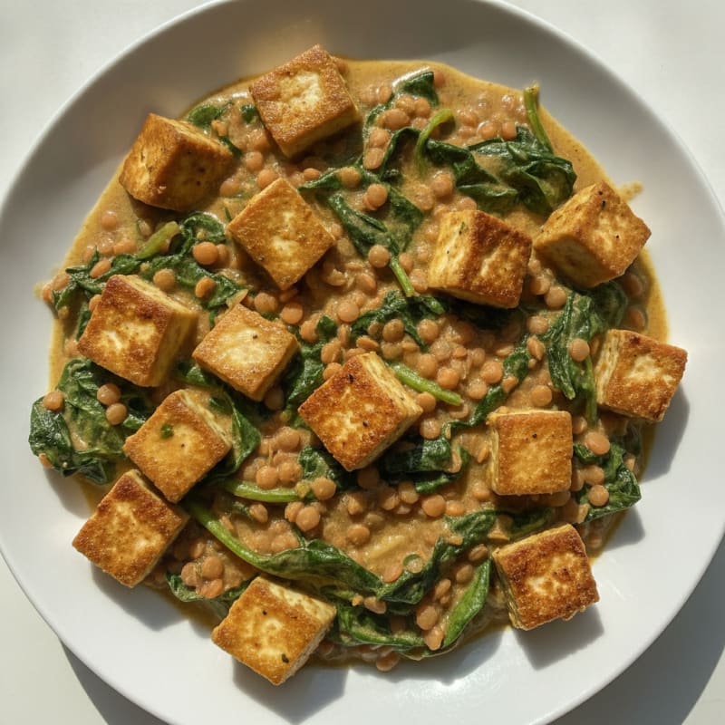 Creamy Tofu and Lentil Vegetable Stir-Fry